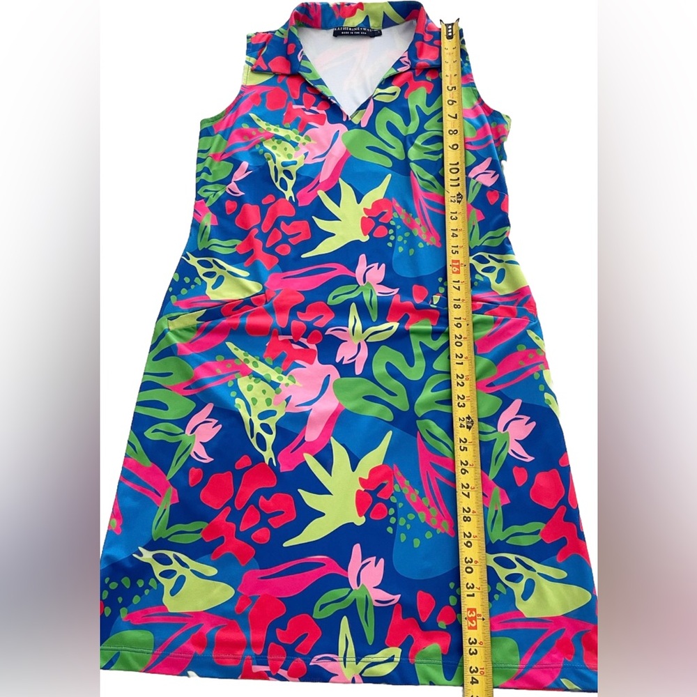 Katherine Way Blue Tropical Floral Shift Dress Size S Made USA - Picture 8 of 9